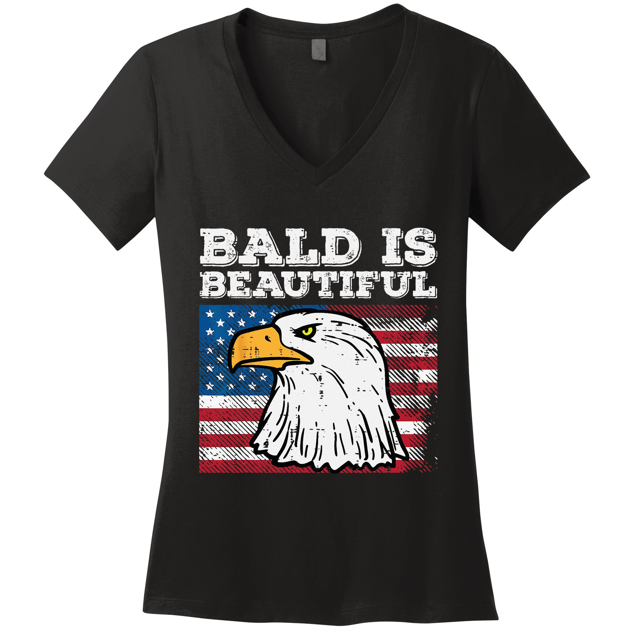 4th Of July Bald Is Beautiful Eagle Patriotic Women's V-Neck T-Shirt