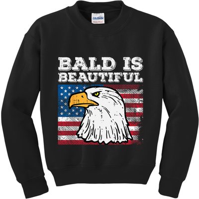 4th Of July Bald Is Beautiful Eagle Patriotic Kids Sweatshirt