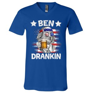 4th Of July Ben Drankin Ing Beer Benjamin Franklin Usa Gift V-Neck T-Shirt