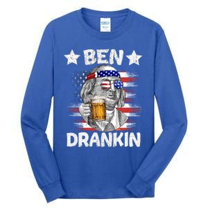 4th Of July Ben Drankin Ing Beer Benjamin Franklin Usa Gift Tall Long Sleeve T-Shirt