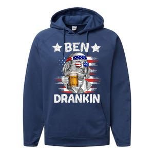 4th Of July Ben Drankin Ing Beer Benjamin Franklin Usa Gift Performance Fleece Hoodie