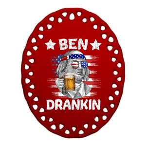 4th Of July Ben Drankin Ing Beer Benjamin Franklin Usa Gift Ceramic Oval Ornament