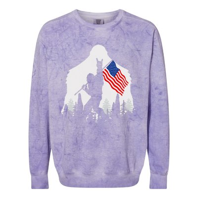 4th of July Bigfoot Sasquatch USA American Flag Colorblast Crewneck Sweatshirt