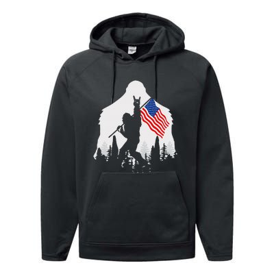 4th of July Bigfoot Sasquatch USA American Flag Performance Fleece Hoodie