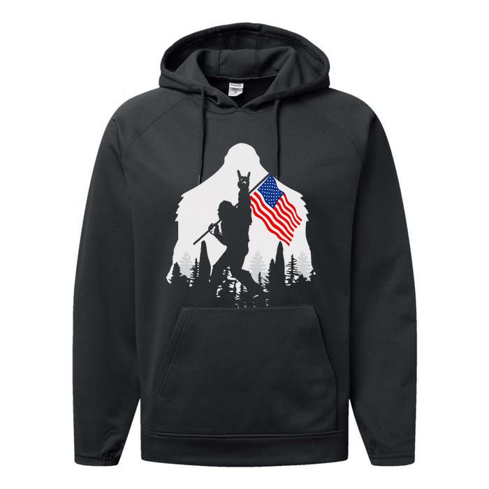 4th of July Bigfoot Sasquatch USA American Flag Performance Fleece Hoodie