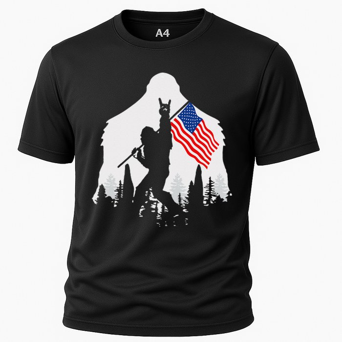 4th of July Bigfoot Sasquatch USA American Flag Cooling Performance Crew T-Shirt