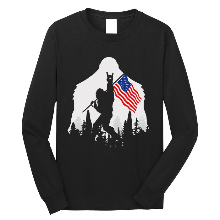 4th of July Bigfoot Sasquatch USA American Flag Long Sleeve Shirt