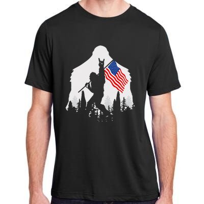 4th of July Bigfoot Sasquatch USA American Flag Adult ChromaSoft Performance T-Shirt