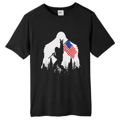 4th of July Bigfoot Sasquatch USA American Flag Tall Fusion ChromaSoft Performance T-Shirt