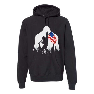 4th of July Bigfoot Sasquatch USA American Flag Premium Hoodie