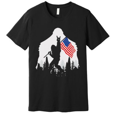 4th of July Bigfoot Sasquatch USA American Flag Premium T-Shirt