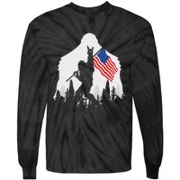 4th of July Bigfoot Sasquatch USA American Flag Tie-Dye Long Sleeve Shirt