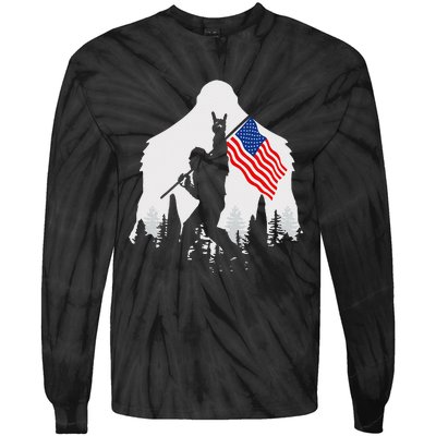 4th of July Bigfoot Sasquatch USA American Flag Tie-Dye Long Sleeve Shirt