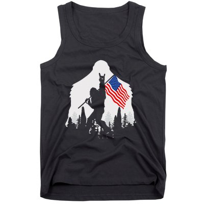 4th of July Bigfoot Sasquatch USA American Flag Tank Top