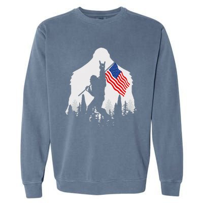 4th of July Bigfoot Sasquatch USA American Flag Garment-Dyed Sweatshirt