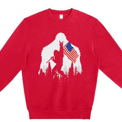 4th of July Bigfoot Sasquatch USA American Flag Premium Crewneck Sweatshirt