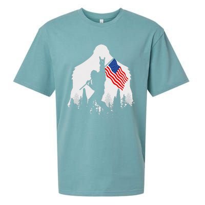 4th of July Bigfoot Sasquatch USA American Flag Sueded Cloud Jersey T-Shirt