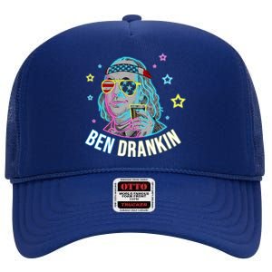 4th Of July Ben Drankin Ing Beer Benjamin Franklin Gift High Crown Mesh Back Trucker Hat