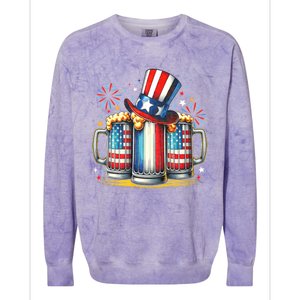 4th Of July For Beer American Flag Drinking Colorblast Crewneck Sweatshirt