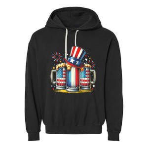 4th Of July For Beer American Flag Drinking Garment-Dyed Fleece Hoodie