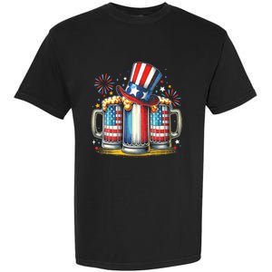 4th Of July For Beer American Flag Drinking Garment-Dyed Heavyweight T-Shirt