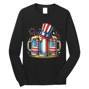 4th Of July For Beer American Flag Drinking Long Sleeve Shirt