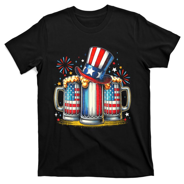 4th Of July For Beer American Flag Drinking T-Shirt