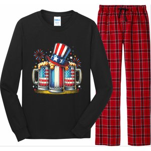 4th Of July For Beer American Flag Drinking Long Sleeve Pajama Set