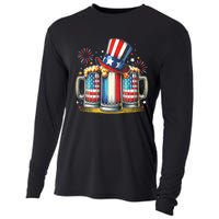 4th Of July For Beer American Flag Drinking Cooling Performance Long Sleeve Crew