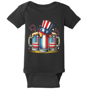 4th Of July For Beer American Flag Drinking Baby Bodysuit