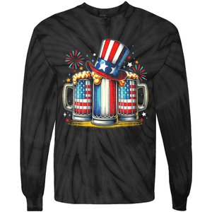 4th Of July For Beer American Flag Drinking Tie-Dye Long Sleeve Shirt