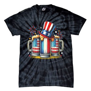 4th Of July For Beer American Flag Drinking Tie-Dye T-Shirt