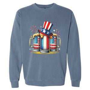 4th Of July For Beer American Flag Drinking Garment-Dyed Sweatshirt