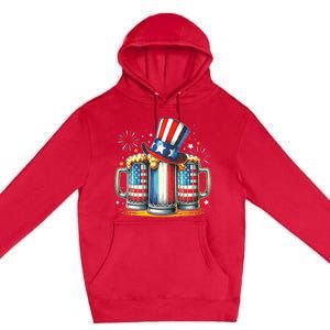 4th Of July For Beer American Flag Drinking Premium Pullover Hoodie