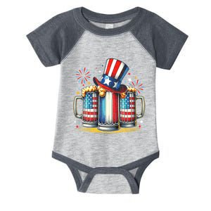 4th Of July For Beer American Flag Drinking Infant Baby Jersey Bodysuit