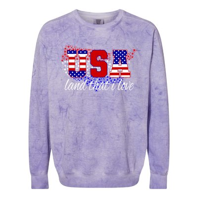 4th Of July Fun American Flag Usa Land That I Love Gift Meaningful Gift Colorblast Crewneck Sweatshirt