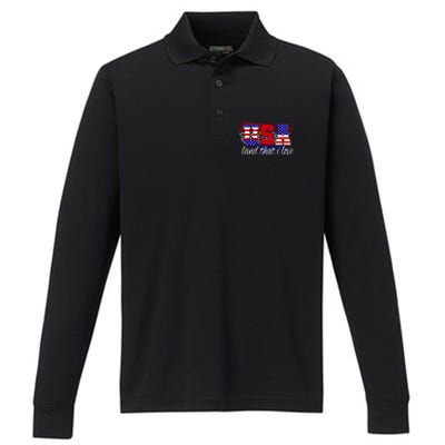 4th Of July Fun American Flag Usa Land That I Love Gift Meaningful Gift Performance Long Sleeve Polo