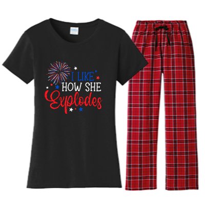 4th Of July I Like How She Explodes Fireworks Funny Couple Women's Flannel Pajama Set