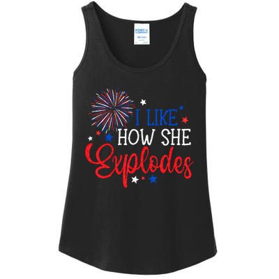 4th Of July I Like How She Explodes Fireworks Funny Couple Ladies Essential Tank