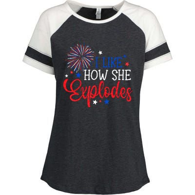 4th Of July I Like How She Explodes Fireworks Funny Couple Enza Ladies Jersey Colorblock Tee