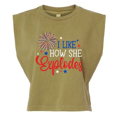 4th Of July I Like How She Explodes Fireworks Funny Couple Garment-Dyed Women's Muscle Tee