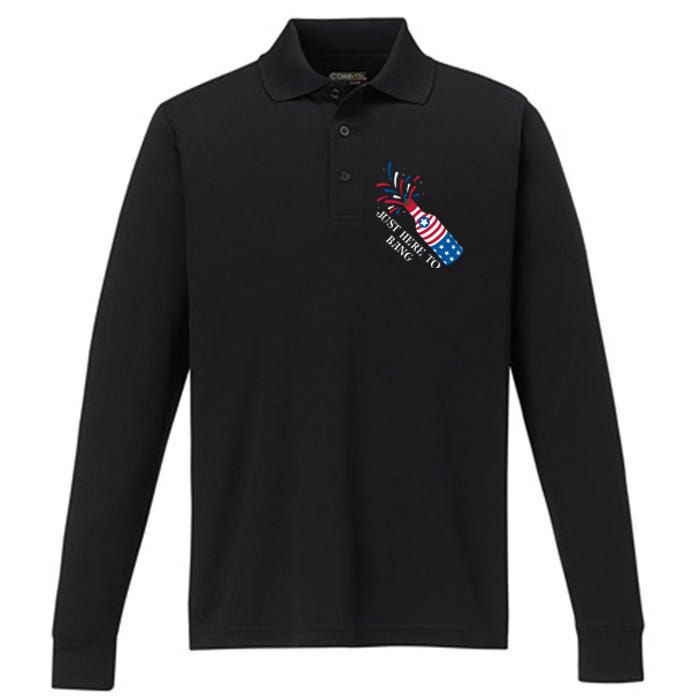 4th Of July Just Here To Bang Performance Long Sleeve Polo