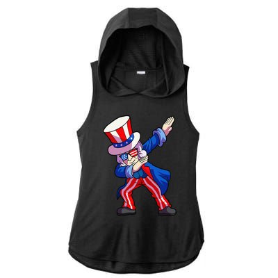 4th of July Dabbing Uncle Sam Ladies PosiCharge Tri-Blend Wicking Draft Hoodie Tank