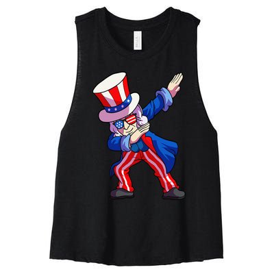 4th of July Dabbing Uncle Sam Women's Racerback Cropped Tank