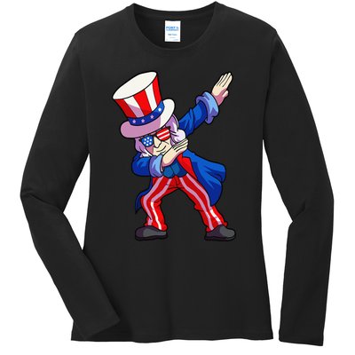 4th of July Dabbing Uncle Sam Ladies Long Sleeve Shirt