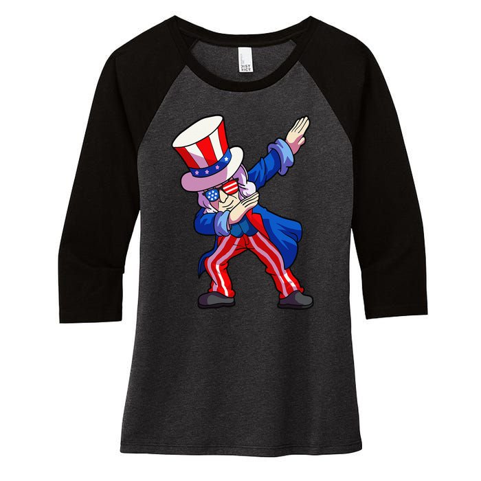 4th of July Dabbing Uncle Sam Women's Tri-Blend 3/4-Sleeve Raglan Shirt