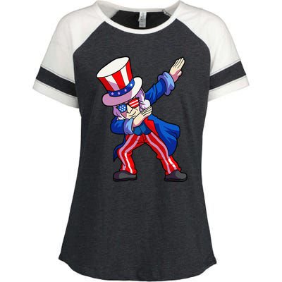 4th of July Dabbing Uncle Sam Enza Ladies Jersey Colorblock Tee