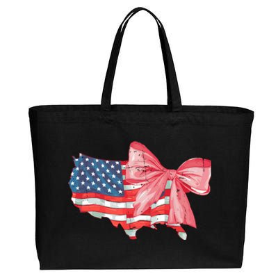 4th Of July Distressed Coquette American Flag Cotton Canvas Jumbo Tote