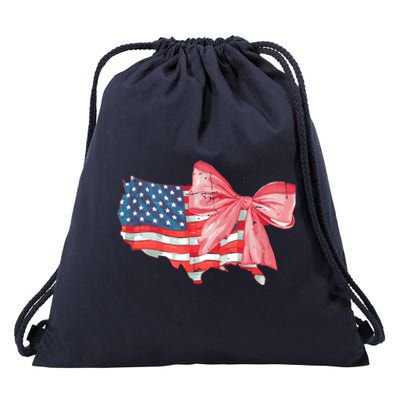 4th Of July Distressed Coquette American Flag Drawstring Bag