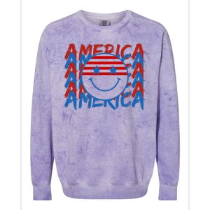 4th Of July Festive Holiday Smiley Face Colorblast Crewneck Sweatshirt